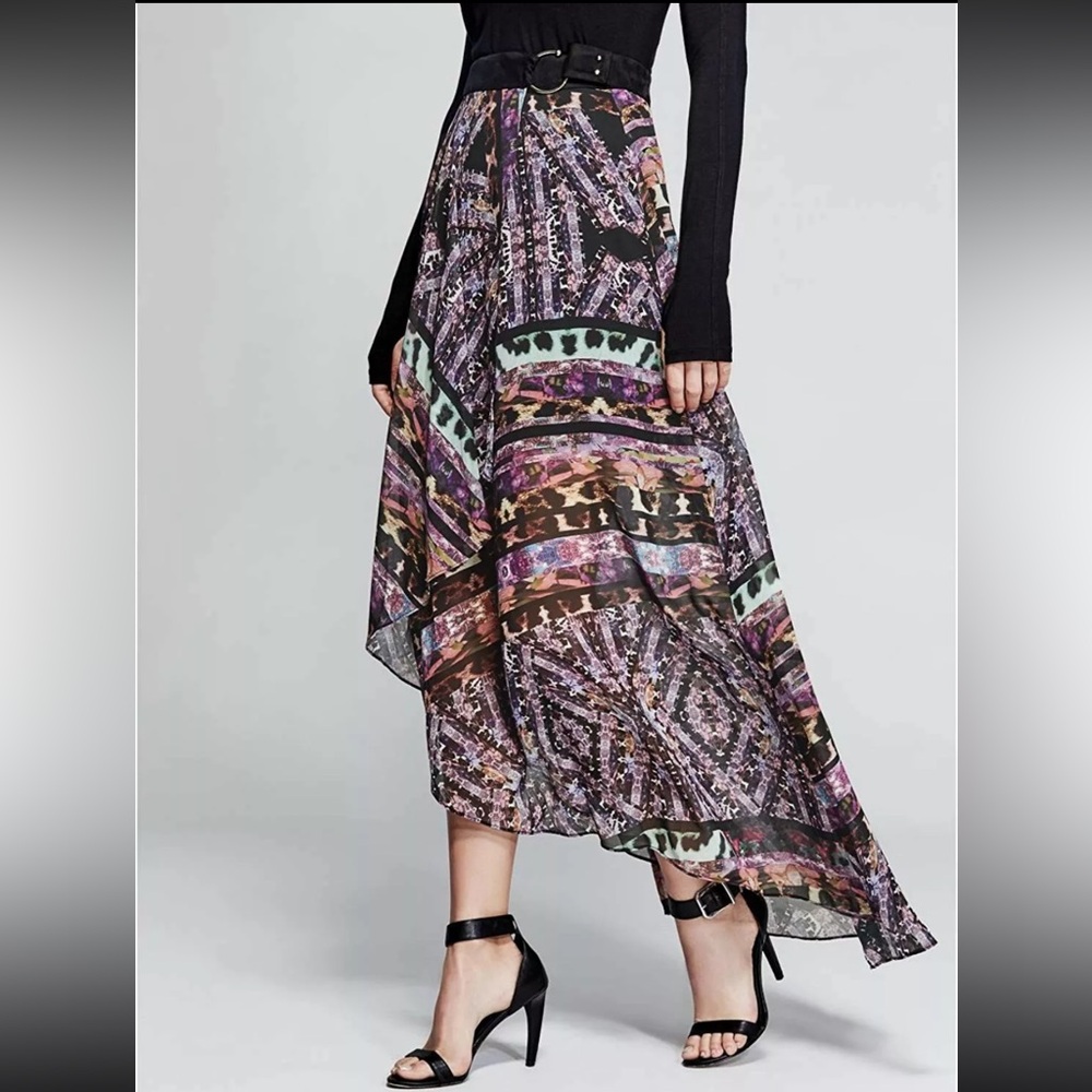 Marciano Guess chiffon maxi skirt mixed‎ print sz large L boho whimsigoth - Picture 2 of 16